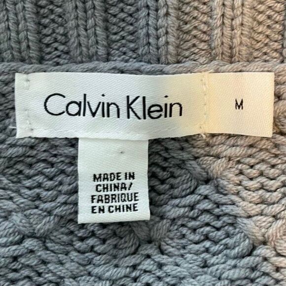 Calvin Klein Chunky Knit Cardigan Sweater Gray Cotton Zip Front Soft M - Picture 5 of 9